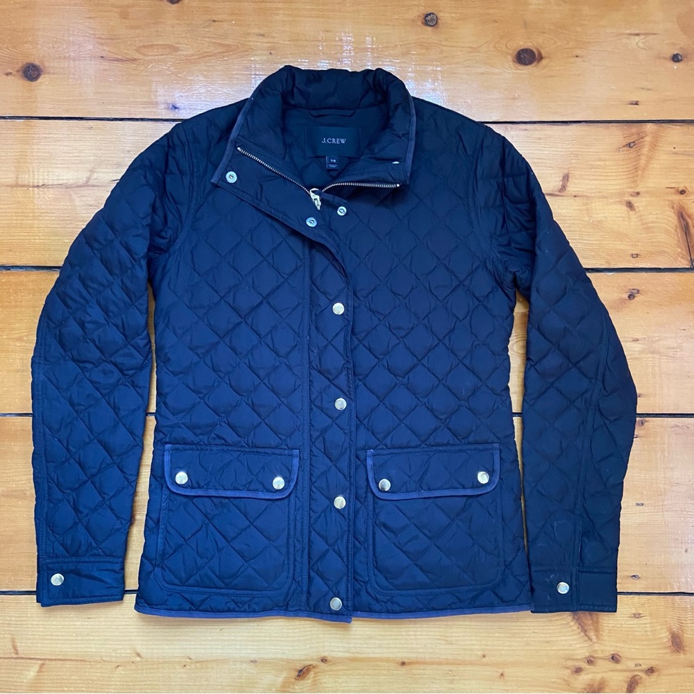 J. Crew Women's Classic Black Quilted Jacket - Size XS Tall - Gold hardware